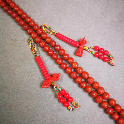 6mm Red Cinnabar Prayer Bead Counters - Tibetan Buddhist art, detailed view