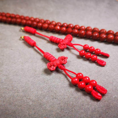 6mm Red Cinnabar Prayer Bead Counters - Tibetan Buddhist art, close-up detail
