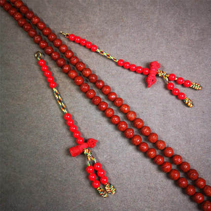 6mm Red Cinnabar Prayer Bead Counters - Tibetan Buddhist art, detailed view