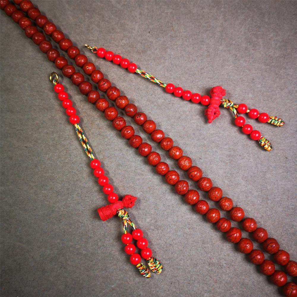6mm Red Cinnabar Prayer Bead Counters - Tibetan Buddhist art, detailed view
