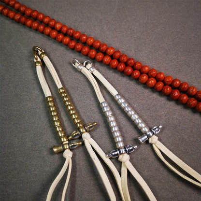 7mm Brass Prayer Bead Counters with Vajra and Bell Pendant - Tibetan Buddhist vajra, front view