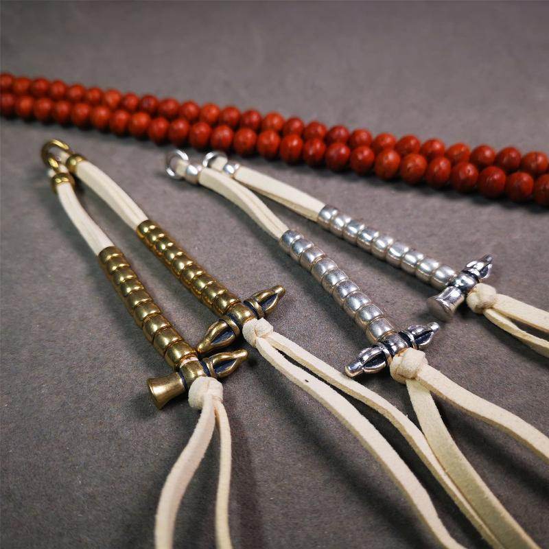 7mm Brass Prayer Bead Counters with Vajra and Bell Pendant - Tibetan Buddhist vajra, view 7