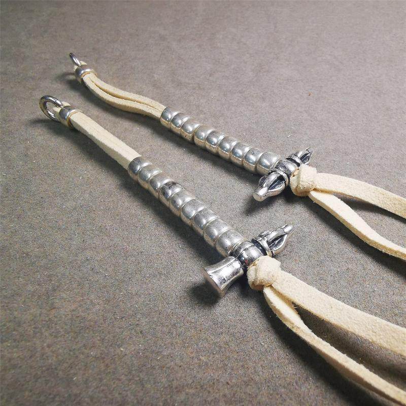 7mm Brass Prayer Bead Counters with Vajra and Bell Pendant - Tibetan Buddhist vajra, size reference