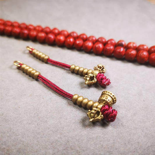 5mm Brass Prayer Bead Counters with Dorje Bell Pendant - Tibetan Buddhist art, front view
