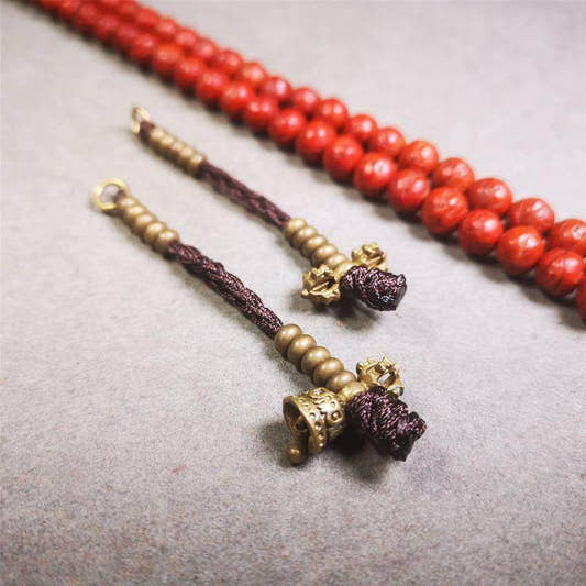 5mm Brass Prayer Bead Counters with Dorje Bell Pendant - Tibetan Buddhist art, front view
