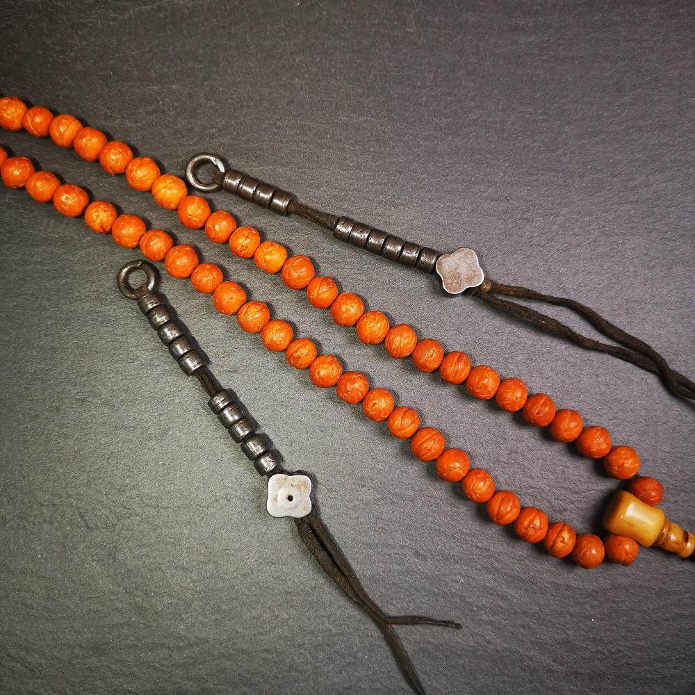 6mm Cold Iron Prayer Bead Counters with Gesang Flower Pendant - Tibetan Buddhist art, detailed view