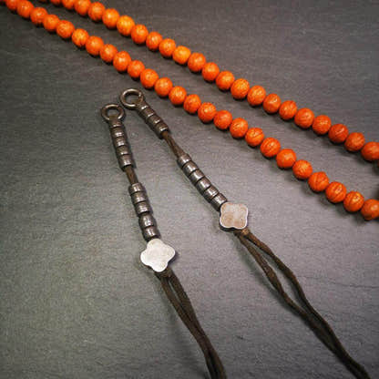 6mm Cold Iron Prayer Bead Counters with Gesang Flower Pendant - Tibetan Buddhist art, size reference