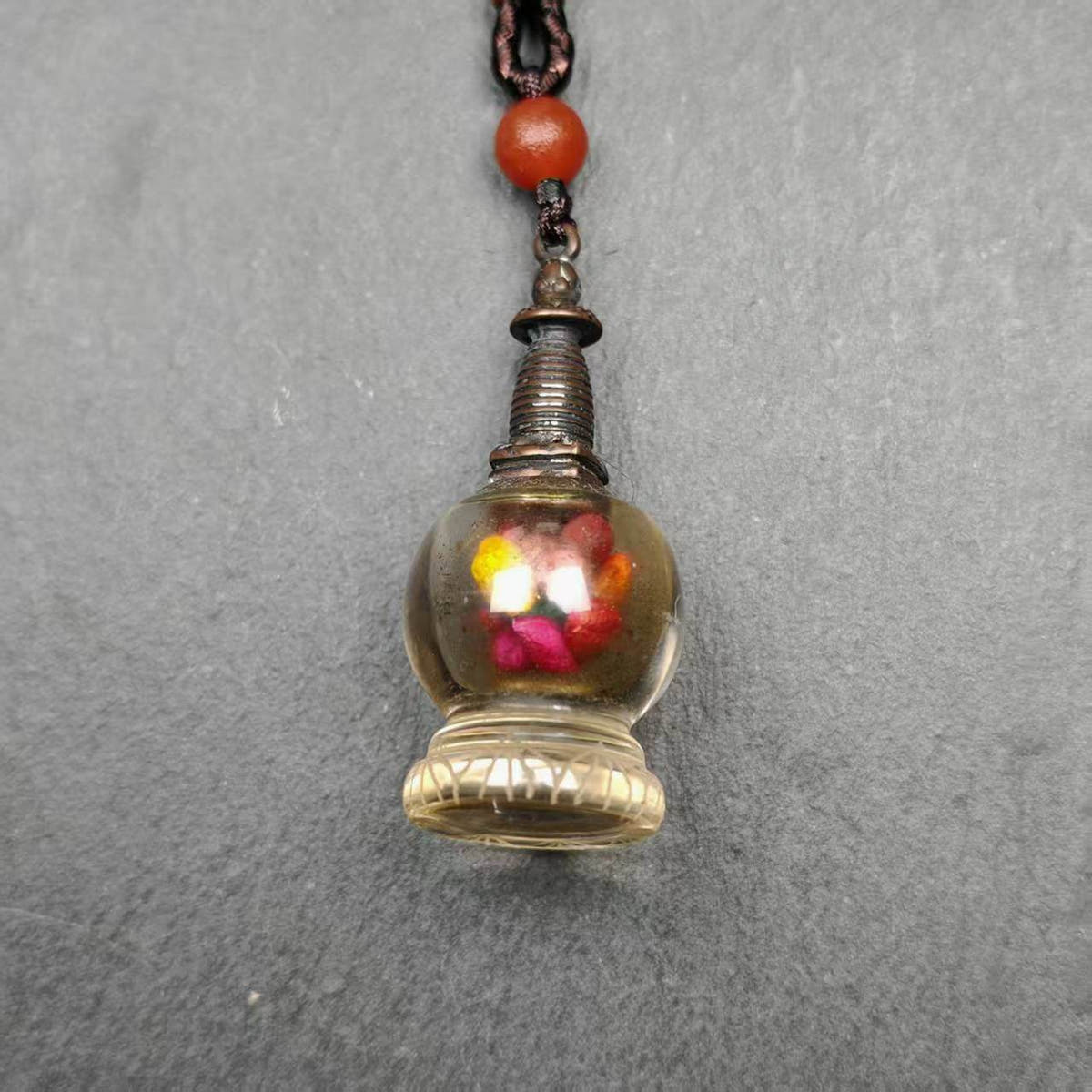 Buddhist Amulet,Crystal Stupa Pendant,Pagoda,Buddhist Tower,Gau Shrine - Tibetan Buddhist amulet, detailed view