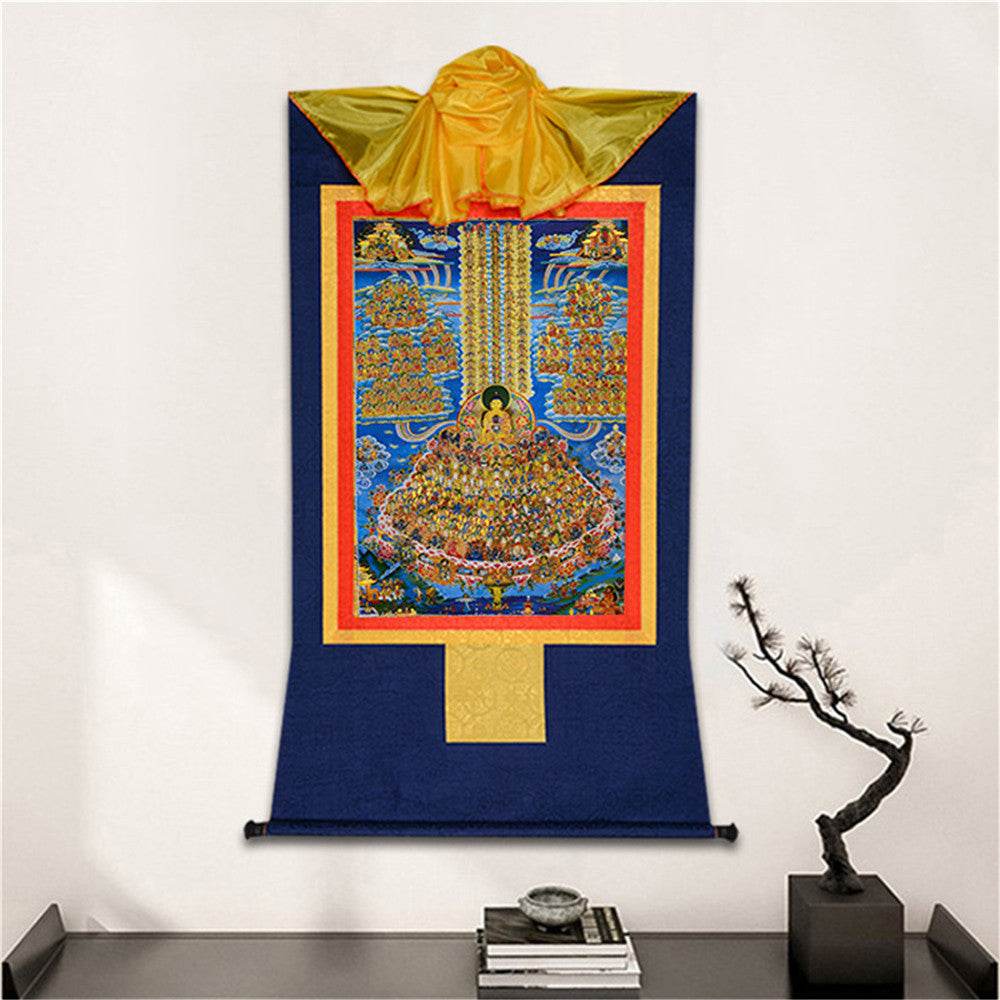 Shakyamuni Refuge Tree - Tibetan thangka painting, detailed view