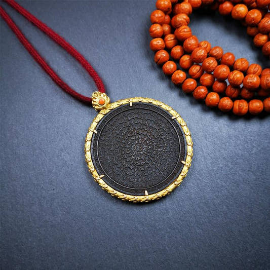 Om Melong Amulet 2.52" - Tibetan Buddhist amulet, front view