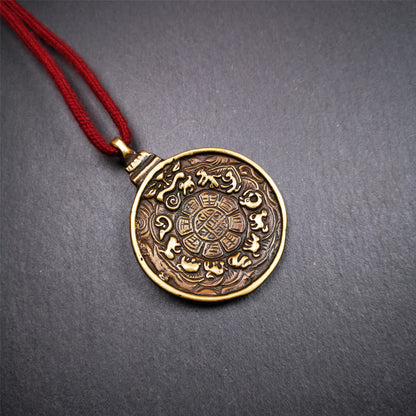 This unique Manjusri Melong Amulet was collected from Kathok Monastery,about 40 years old,bless by lama. It is round shape,made of brass,2.28 inch diameter.The front pattern is Tibetan Budhist calendar symbol - SIPAHO(srid pa ho),the back is Manjusri . You can make it into pendant or keychain, or just put it on your desk,as an ornament.