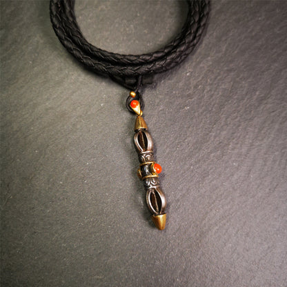 This unique vajra pendant was handmade by Tibetan craftsmen from Tibet in 1990s,from Hepo Town, Baiyu County, the birthplace of the famous Tibetan handicrafts. It is five-pronged Vajra,made of cold iron, 1.96 inch height.