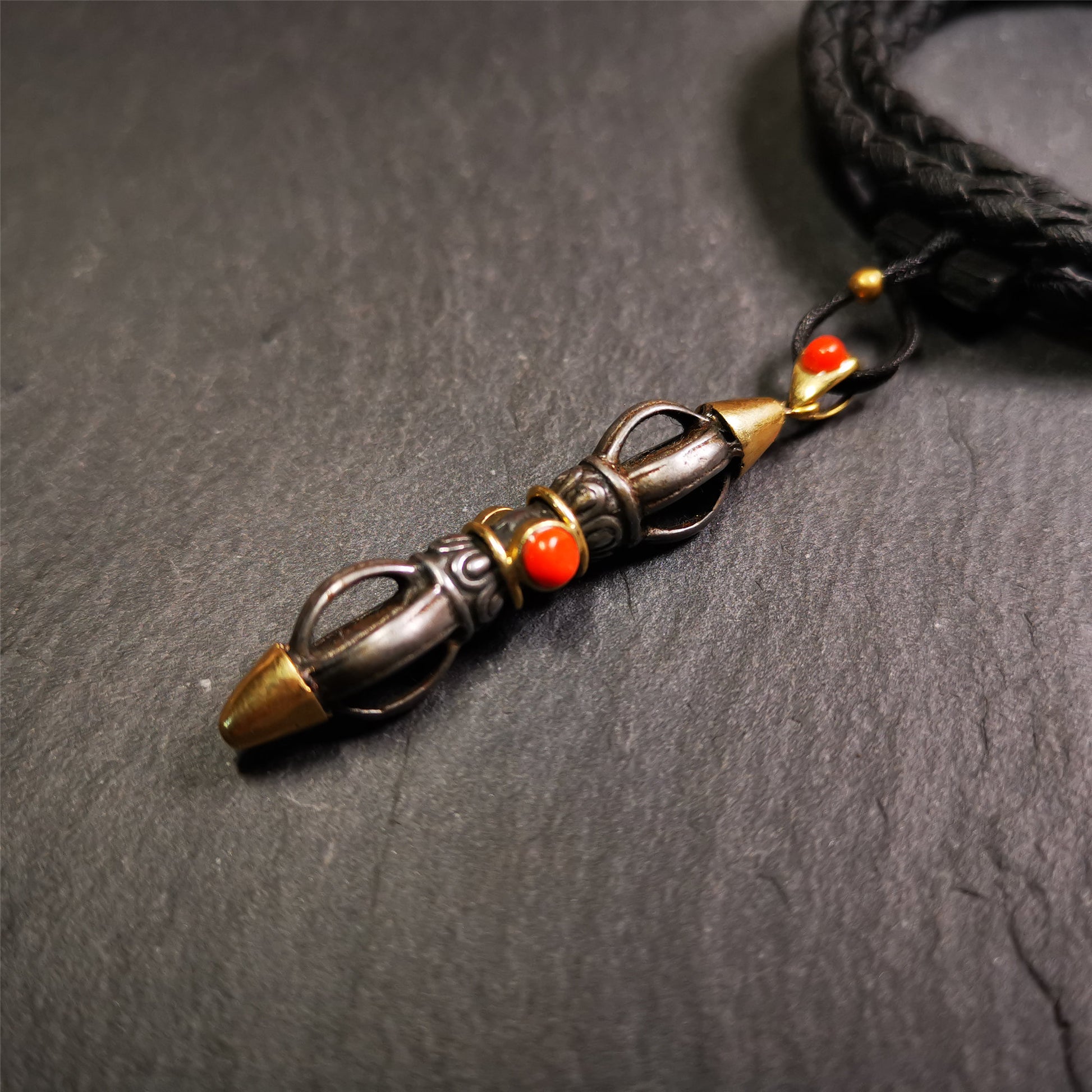 This unique vajra pendant was handmade by Tibetan craftsmen from Tibet in 1990s,from Hepo Town, Baiyu County, the birthplace of the famous Tibetan handicrafts. It is five-pronged Vajra,made of cold iron, 1.96 inch height.