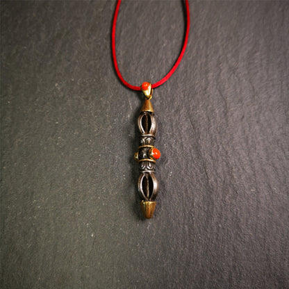 This unique vajra pendant was handmade by Tibetan craftsmen from Tibet in 1990s,from Hepo Town, Baiyu County, the birthplace of the famous Tibetan handicrafts. It is five-pronged Vajra,made of cold iron, 1.96 inch height.