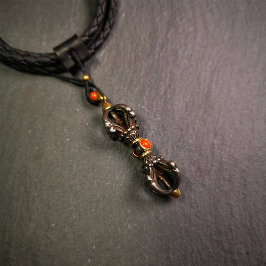 Five-pronged Vajra Necklace 2.0" - Tibetan Buddhist bead necklace, front view
