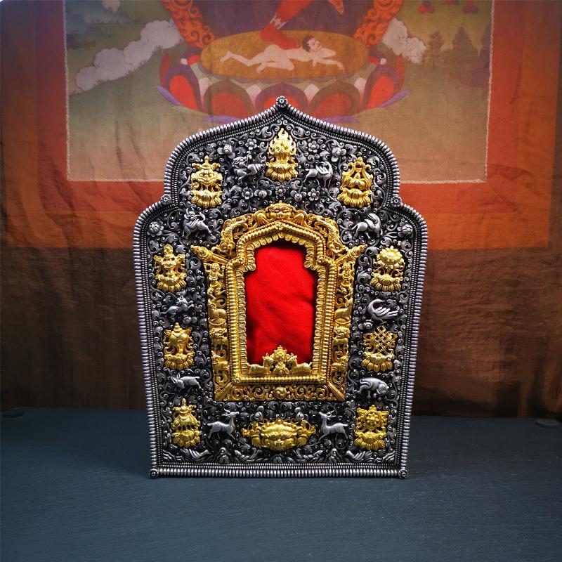 Big Gau Shrine 9" - Tibetan Buddhist art, front view