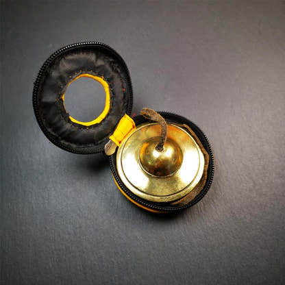 Brass Tingsha Set - Shiny Color - 2.6" - Tibetan Buddhist art, view 6
