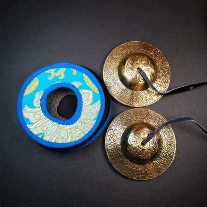 Bronze Tingsha Set - Cloud Pattern - 3.5" - Tibetan Buddhist art, close-up detail