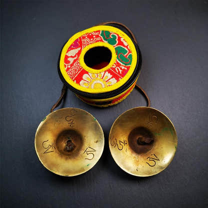 Brass Tingsha Set - OM Mantra - 2.9" - Tibetan Buddhist art, view 9