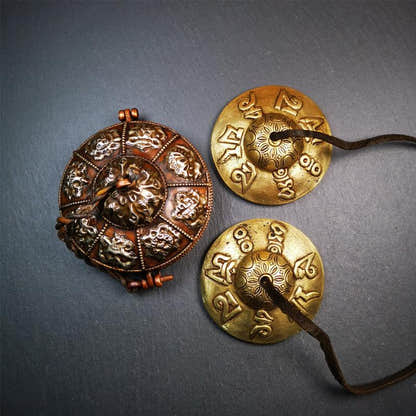 Brass Tingsha Set - OM Mantra - 2.9" - Tibetan Buddhist art, view 7