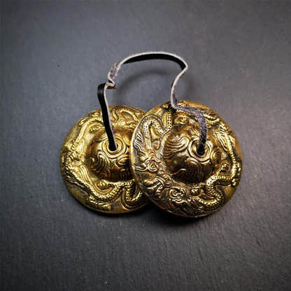 Brass Tingsha Set - Dragon - 2.6" - Tibetan Buddhist art, view 9