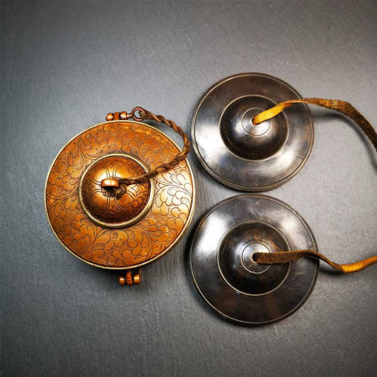 Black Tingsha Set - Plain - 3.35" - Tibetan Buddhist art, front view