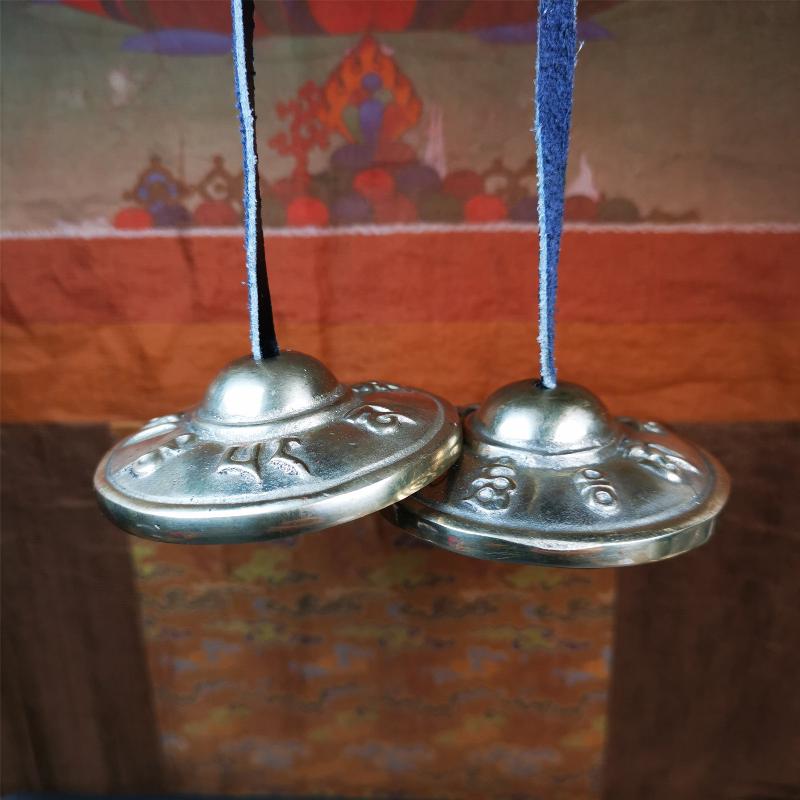 Bronze Tingsha Set - Om Mantra - 2.7" - Tibetan Buddhist art, view 9