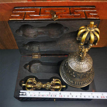 Vintage Vajra and Bell Set - Tibetan Buddhist vajra, view 9