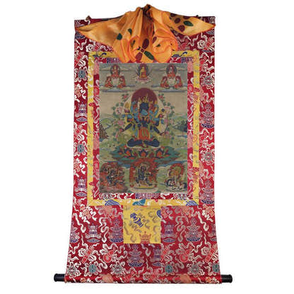 Guhyasamaja in Yab Yum - Tibetan thangka painting, detailed view