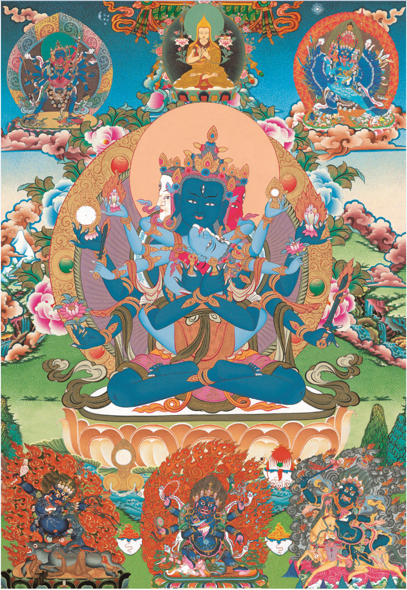 Guhyasamaja Thangka - Giclee Printed and Hand Framed Tibetan Art - 120cm height - gandhanra tibetan thangka art