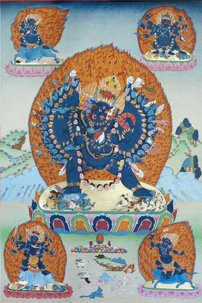 Yamantaka / Guhyasamaja Thangka Karma Kagyu - Tibetan thangka painting, front view