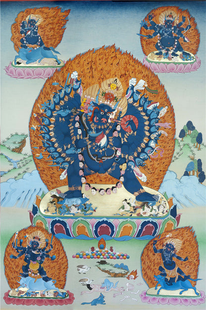 Yamantaka Thangka - Giclee Printed and Hand Framed Tibetan Art - 120cm height - gandhanra tibetan thangka art