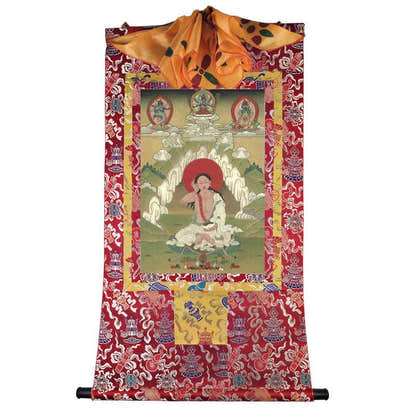 Jetsun Milarepa - Tibetan thangka painting, detailed view