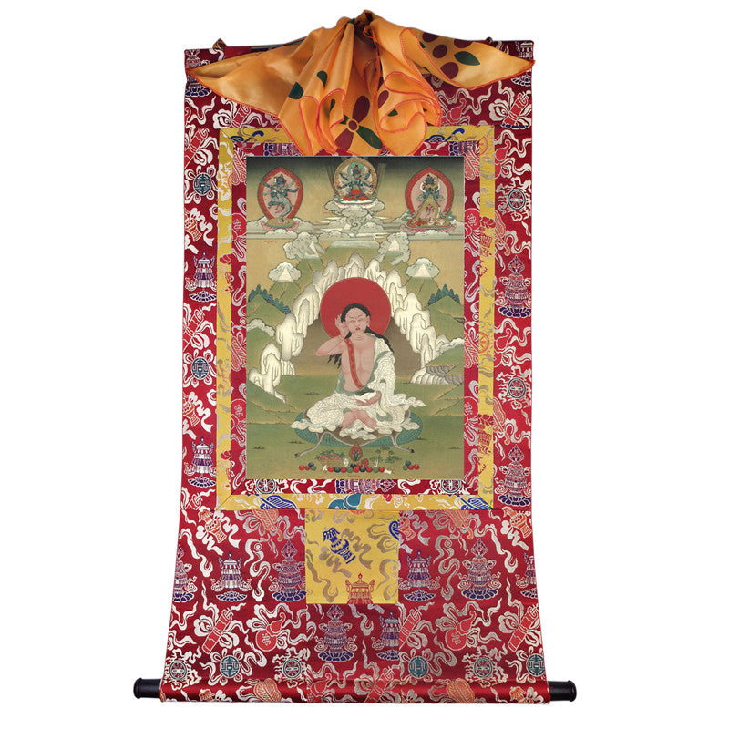 Jetsun Milarepa Thangka - Giclee Printed and Hand Framed Tibetan Art - 120cm height - gandhanra tibetan thangka art