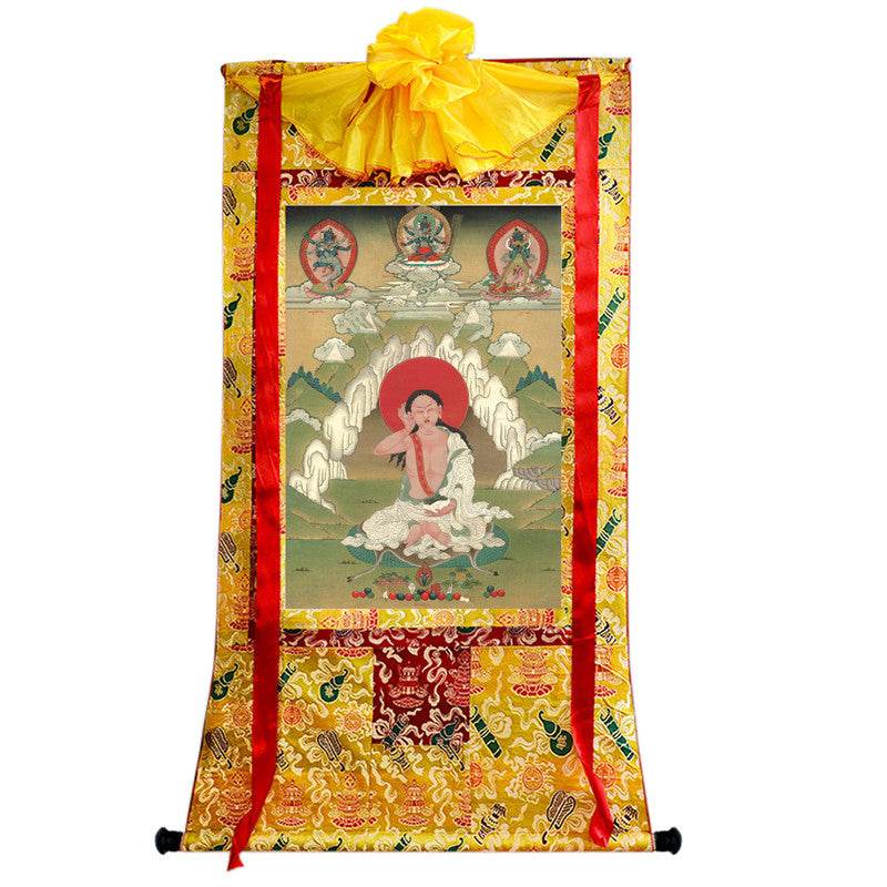 Jetsun Milarepa - Tibetan thangka painting, close-up detail