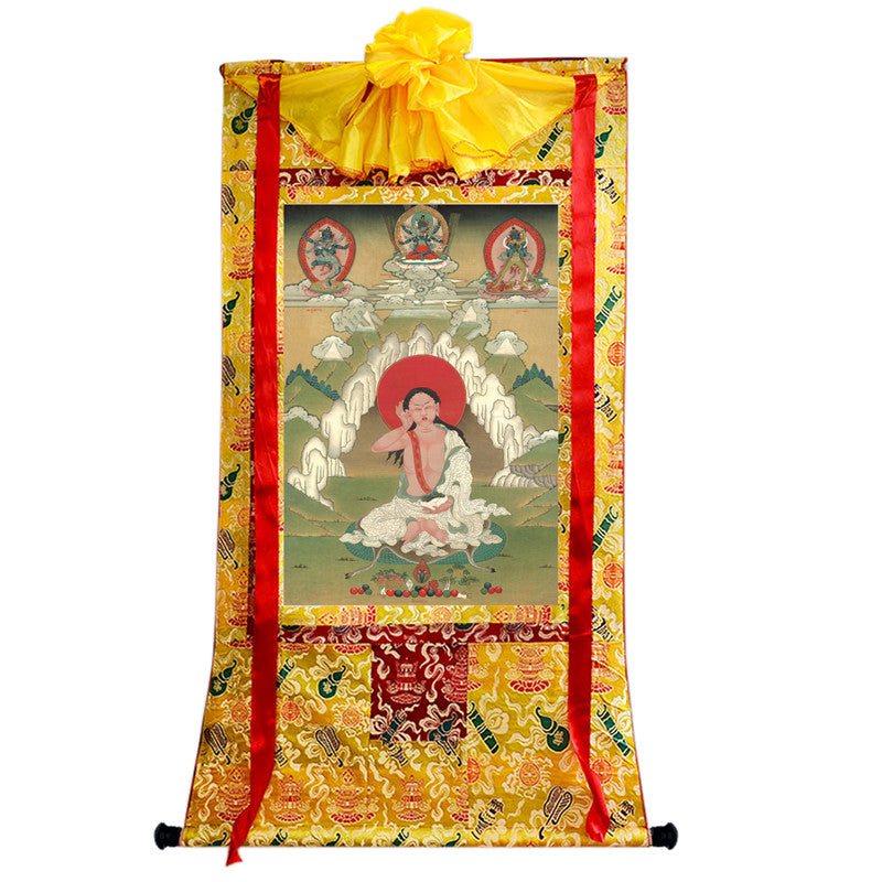 Jetsun Milarepa Thangka - Giclee Printed and Hand Framed Tibetan Art - 120cm height - gandhanra tibetan thangka art