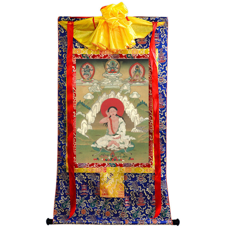 Jetsun Milarepa Thangka - Giclee Printed and Hand Framed Tibetan Art - 120cm height - gandhanra tibetan thangka art