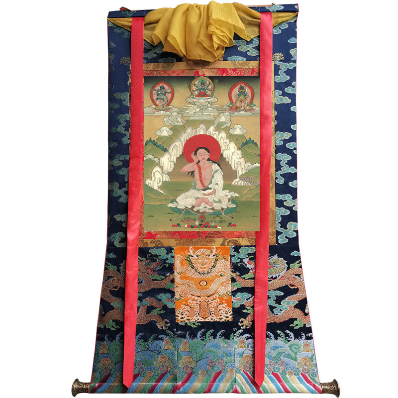 Jetsun Milarepa Thangka - Giclee Printed and Hand Framed Tibetan Art - 120cm height - gandhanra tibetan thangka art