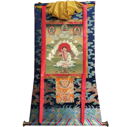 Jetsun Milarepa Thangka - Giclee Printed and Hand Framed Tibetan Art - 120cm height - gandhanra tibetan thangka art