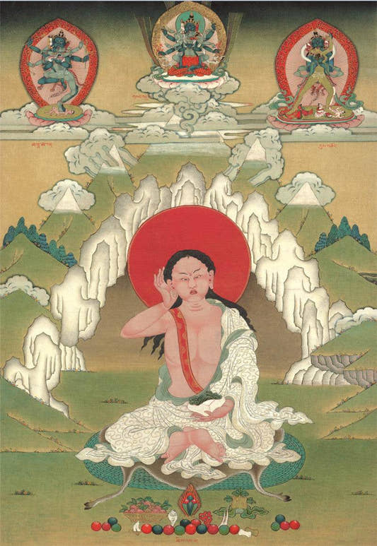Jetsun Milarepa - Tibetan thangka painting, front view