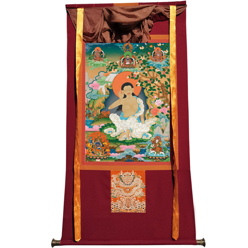 Jetsun Milarepa Thangka - Giclee Printed and Hand Framed Tibetan Art - 120cm height - gandhanra tibetan thangka art