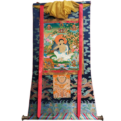 Jetsun Milarepa Thangka - Giclee Printed and Hand Framed Tibetan Art - 120cm height - gandhanra tibetan thangka art