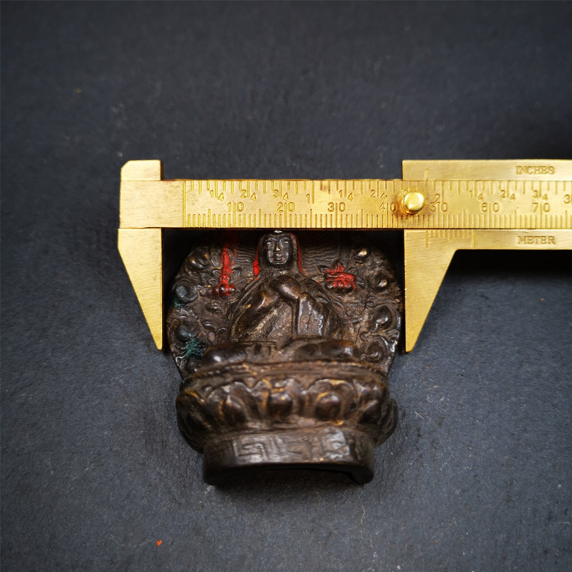 This Je Tsongkhapa statue was collected from Samye Monastray, the first monastery in Tibet,and important Nyingma monsatery. It's an old-fashioned Je Tsongkhapa statue,made of copper,painted with colors,about 60 years old. Tsongkhapa was a famous teacher of Tibetan Buddhism whose activities led to the formation of the Gelug school of Tibetan Buddhism.