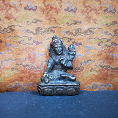 This green tara statue was collected from Samye Monastray, the first monastery in Tibet,and important Nyingma monsatery. It's an old-fashioned green tara statue,about 60 years old,made of copper and painted with mineral pigments. Green Tara is associated with enlightened activity and active compassion, and is the manifestation from which all her other forms emanate.