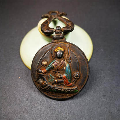 Guru Rinpoche Melong 1.89" - Tibetan Buddhist art, detailed view
