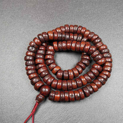 Old Bodhi Seed Mala 0.5" - Tibetan Buddhist mala beads, front view