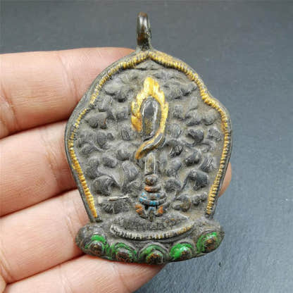 Manjusri Sword Amulet 2.2" - Tibetan Buddhist amulet, close-up detail