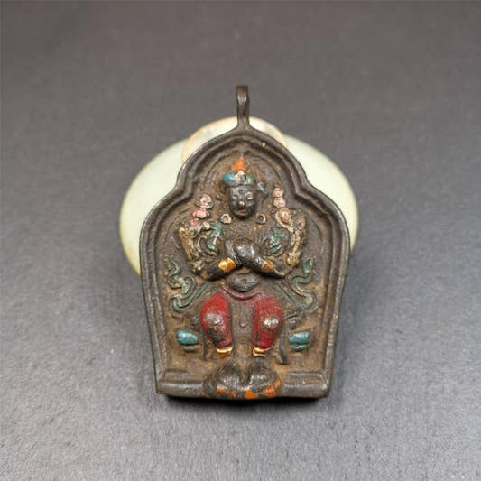 Maitreya, Ajita Statue 2.95" - Tibetan Buddhist statue, front view