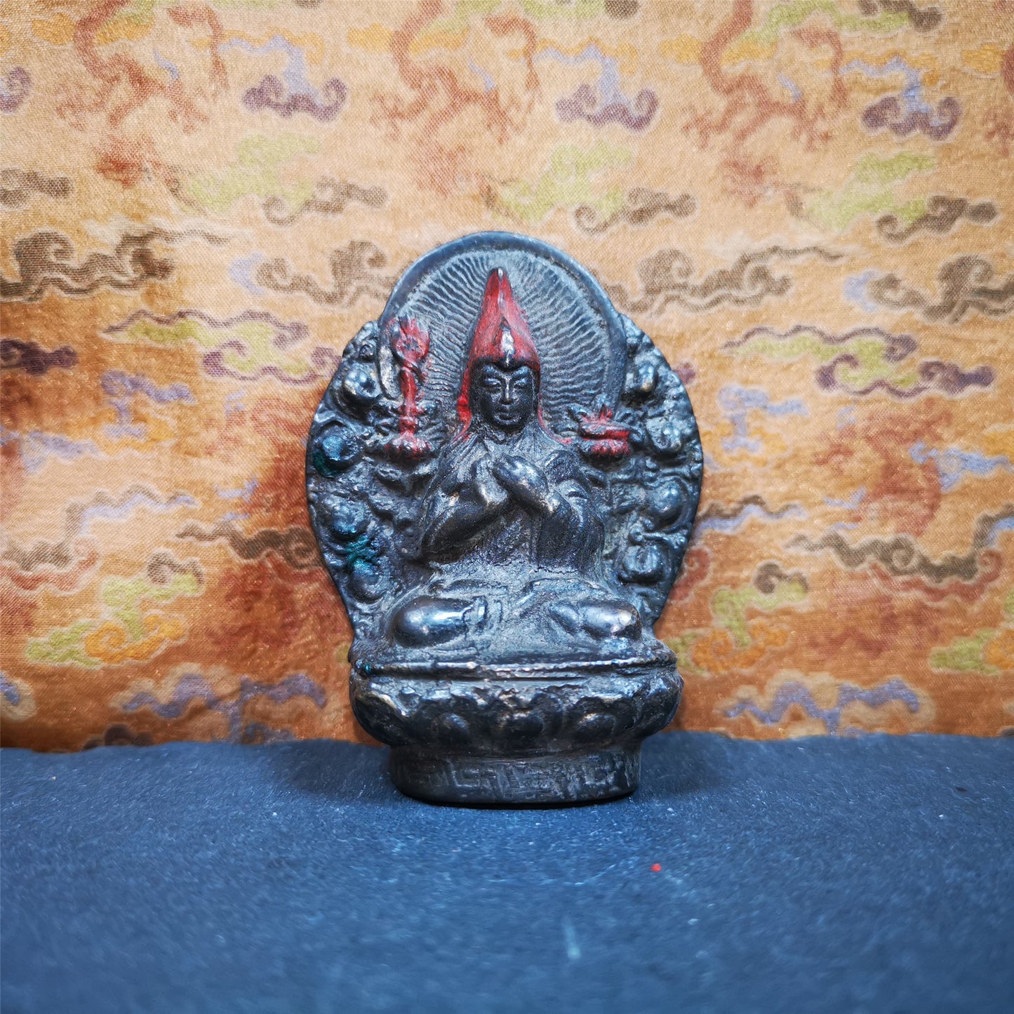 This Je Tsongkhapa statue was collected from Samye Monastray, the first monastery in Tibet,and important Nyingma monsatery. It's an old-fashioned Je Tsongkhapa statue,made of copper,painted with colors,about 60 years old. Tsongkhapa was a famous teacher of Tibetan Buddhism whose activities led to the formation of the Gelug school of Tibetan Buddhism.