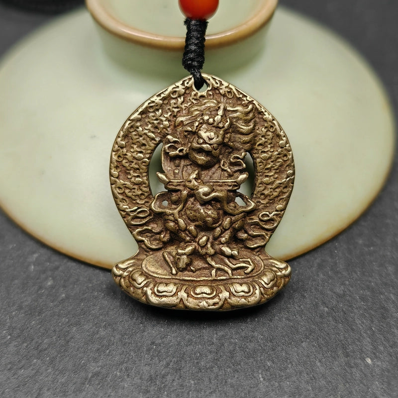 Gandhanra Antique Tibetan Buddhism Amulet Pendant,Panjaranata Mahakala,collect from Jeigu Monastery Yushu,Tibet, an amulet of old badge or pandent, made of brass,about 80 years old.